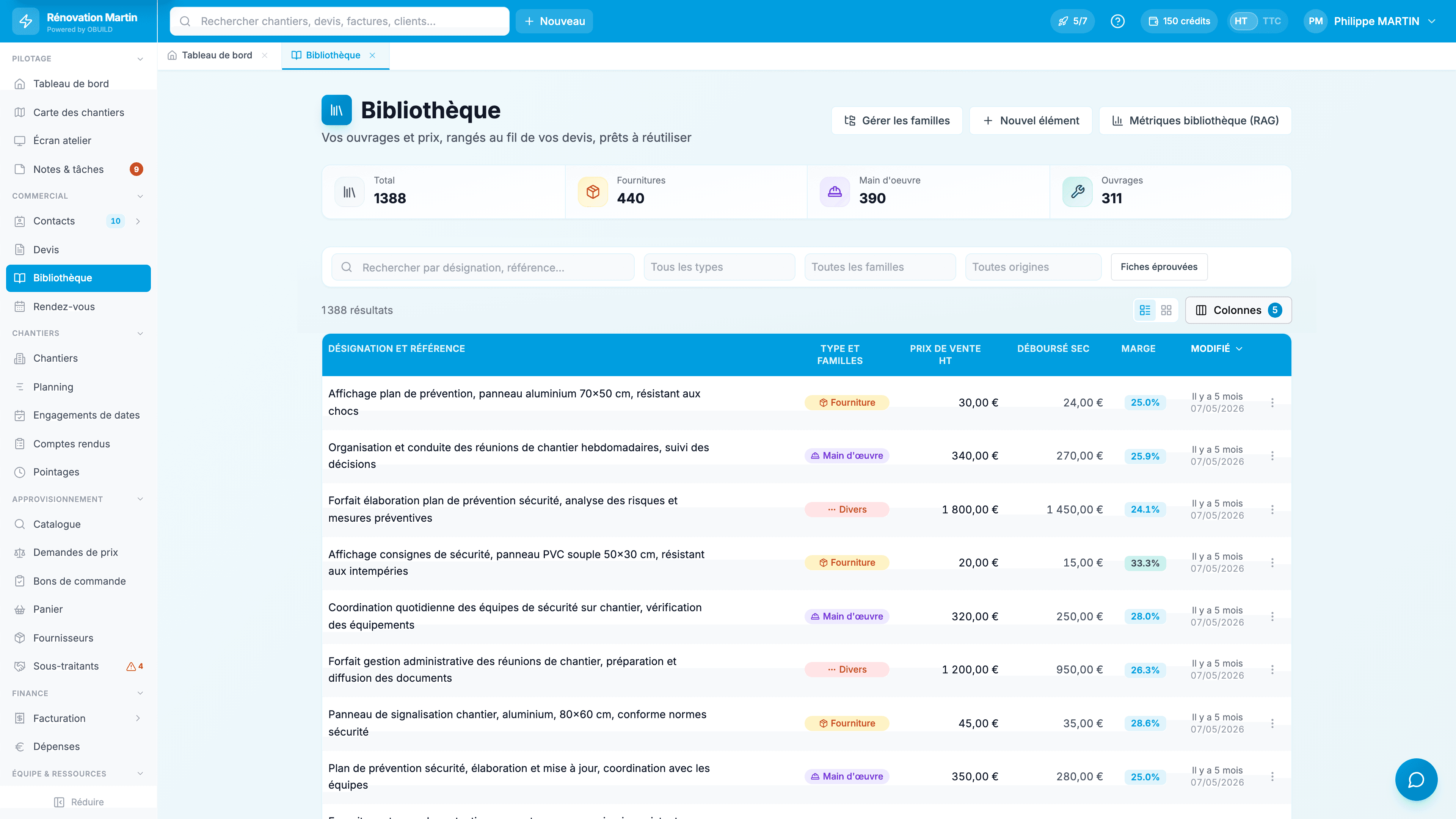 Bibliothèque de prix OBUILD